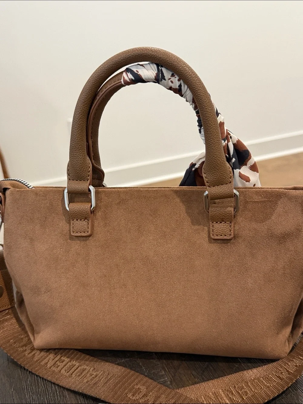 Madden NYC Slouchy Top Handle Satchel Cognac Color Faux Suede NWOT - Picture 2 of 16